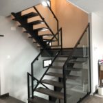 black central stringer staircase with glass railing 01