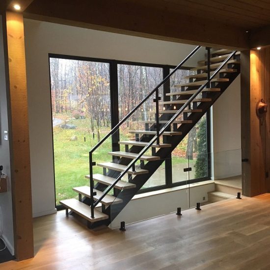 glass interior railing with black steel frame 2