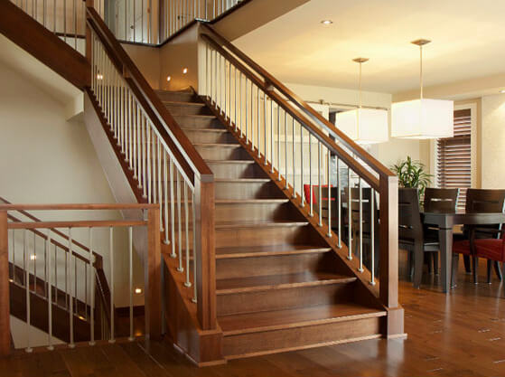 interior wooden staircase and banister